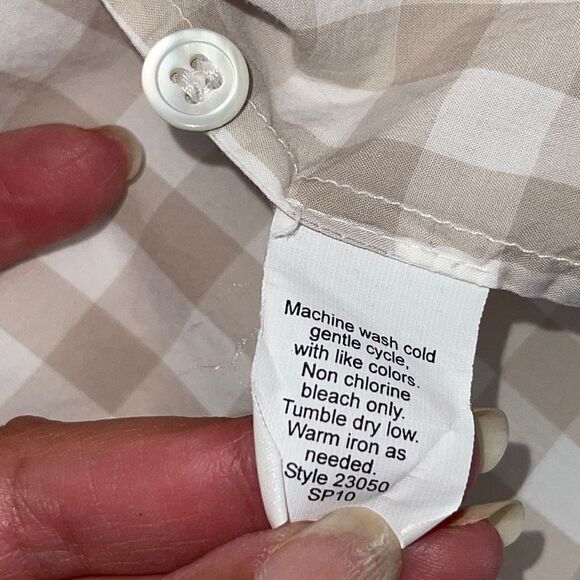 J Crew Womens Button Up Shirt Long Sleeve Check Blouse 100% Cotton Tan Size 2 - Picture 5 of 7